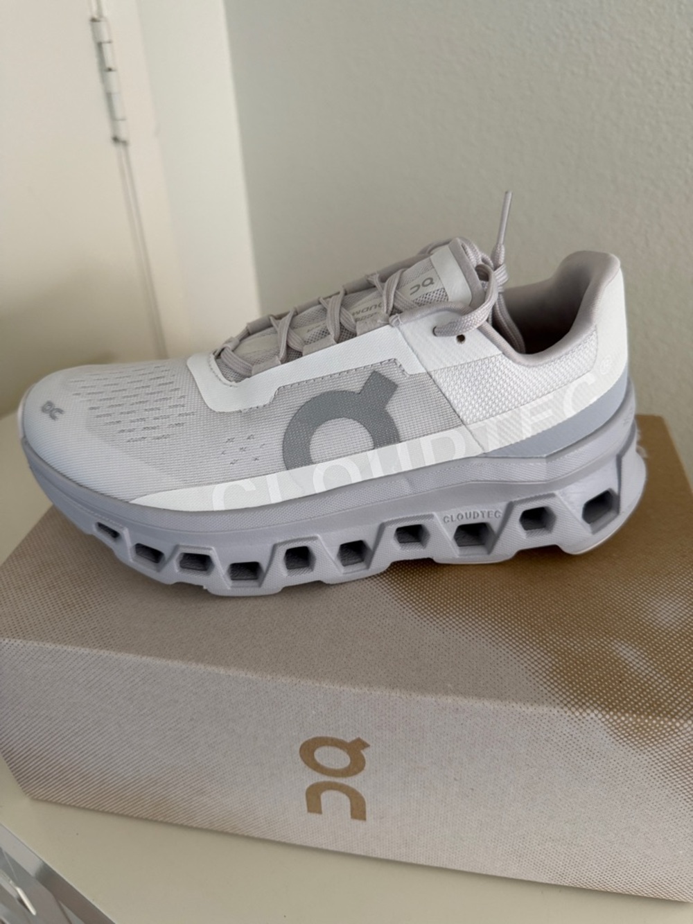 On Running Cloudmonster Sneakers in White and Light Gray - Picture 3 of 3